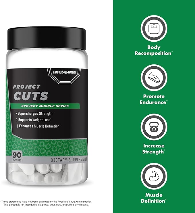 Anabolic Warfare Project Cuts, Body Recomposition, Muscle Definition, Stimulant-Free, Made with Botanicals* (90 Capsules)