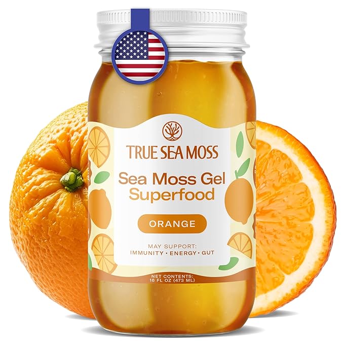 TrueSeaMoss Sea Moss Gel – Made in USA – Wildcrafted Seamoss, Fresh Fruits & Sea Vegetables – Orange, Pack of 1 (Labels may Vary)