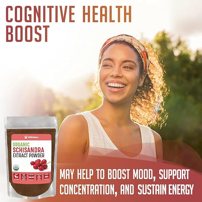 XPRS Nutra Organic Schisandra Berry Powder Extract - Premium USDA Organic Schisandra Powder for Cognition and Immunity - Vegan Friendly Berry Superfood (8 oz)