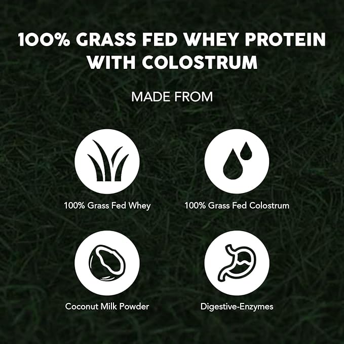 Paleovalley 100% Grassfed Whey Protein Powder with Colostrum, 13g Protein, Vanilla, Muscle Building, Immune Support, Gut Health, 30 Servings
