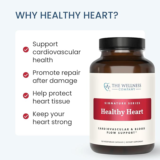 The Wellness Company Healthy Heart - Cardiovascular Strength, Blood Flow, Nitric Oxide Production & Healthy Cholesterol Levels | 120ct (2 Month Supply)