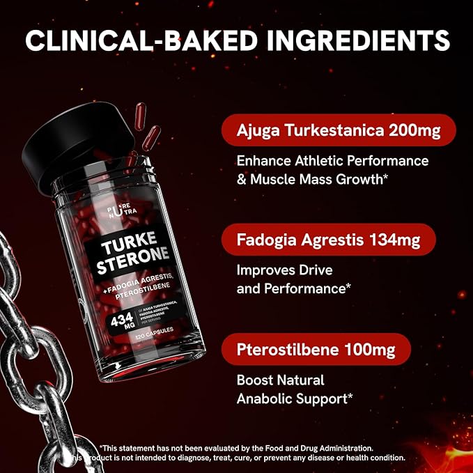 Turkesterone Supplement for Men - Organic Turkesterone Supplement for Muscle Growth w/Fadogia Agrestis Pterostilbene | Complexed Turkesterone Powder | 120 Turkestrone Vegan Capsules 2 Packs