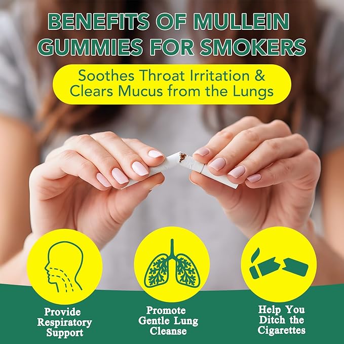 2 Pack Mullein Gummies for Lung Detox, Mullein Herbal Supplement, 2000mg Mullein Leaf Extract for Respiratory & Digestive & Immune Support