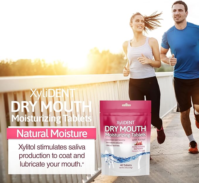 Nature's Stance XyliDENT Xylitol Tablets for Dry Mouth Relief - Stimulates Saliva, Freshens Breath, Reduces Acid Production, Fast Acting Relief, 40 Count (Pomegranate Raspberry)