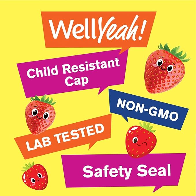 WellYeah B Complex Gummies for Kids - with Vitamin C, Niacin, Vitamin B6, Folic Acid, Vitamin B12, Biotin & Pantothenic Acid - 2 Month Supply - Strawberry Flavor - Non GMO, Gluten Free - 60 Gummies