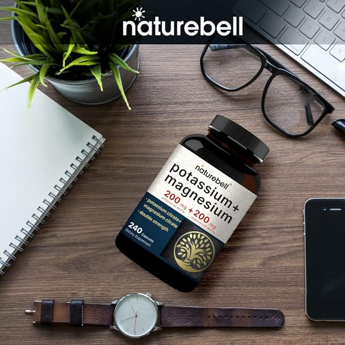 Naturebell Potassium Magnesium Electrolyte Powder Capsules | 200mg Potassium + 200mg Magnesium Citrate | Muscle, Heart & Hydration Support | Keto & Carnivore Friendly | No Sugar, Non-GMO