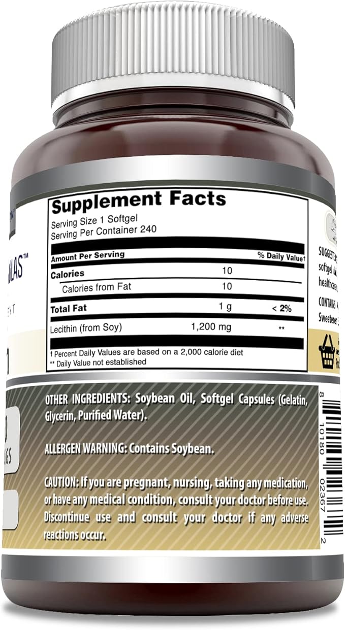 Amazing Formulas Lecithin 1200mg High Potency 240 Softgels Supplement | Non-GMO | Gluten Free