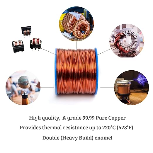 23 AWG - 1 lb (630 feet) 99.9% Pure Copper Wire, Enameled Magnetic Wire for Motor, Transformer, Magnetic Coil, & Electroculture Gardening, Winding Magnet Wire - 220°C (428°F) Thermal Class