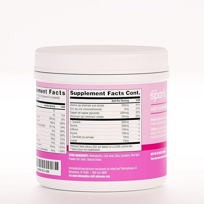 AdvoCare Spark Vitamin & Amino Acid Supplement - Focus & Energy Drink Powder Mix with Vitamin A, B-6, C & E - Also Includes L-Carnitine & L-Tyrosine - Pink Lemonade - 10.5 oz