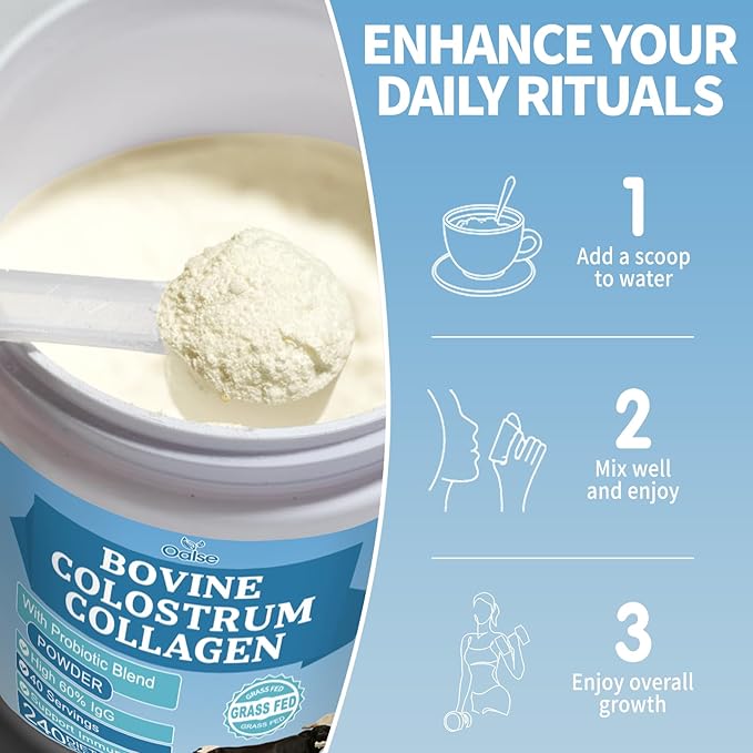 (8.47 oz Grass-Fed Bovine Colostrum Powder with Hydrolyzed Collagen – 60% IgG for Immune & Gut Health – Sugar-Free, Keto-Friendly – Colostrum Supplement for Women, Men & Kids
