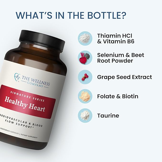 The Wellness Company Healthy Heart - Cardiovascular Strength, Blood Flow, Nitric Oxide Production & Healthy Cholesterol Levels | 120ct (2 Month Supply)