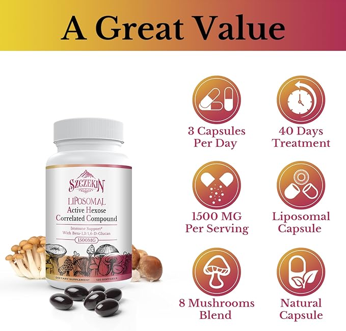 1500mg Liposomal Active Hexose Correlated Supplement,240 Soft Gels Beta-Glucans with Natural Mushroom Extract, Immune System, Liver Function, Maintain T-Cell & Killer Cell Activity