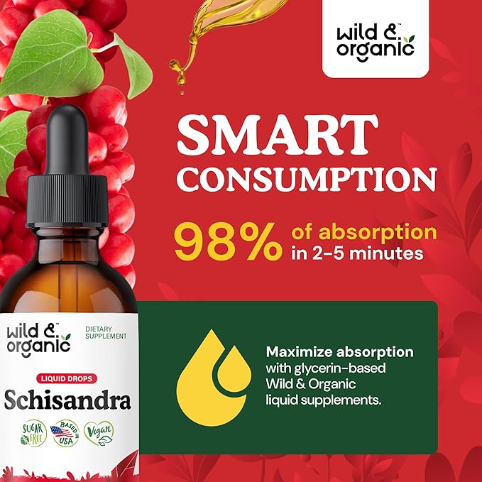 Wild & Organic Schisandra Berry Extract Drops 500 mg - Relaxing Schisandra Supplement - Liquid Chinensis Tincture - Vegan, Sugar & Alcohol-Free - 2 fl oz