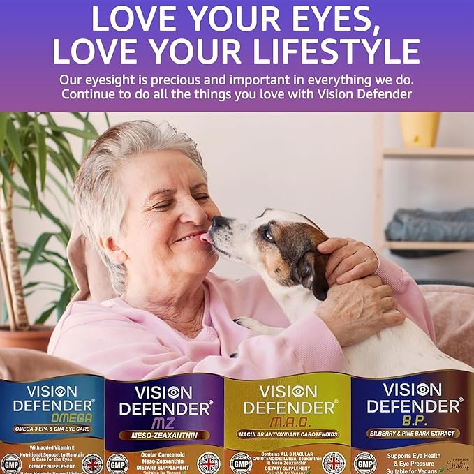 Vision Defender Meso Zeaxanthin Vegan Eye Supplement MZ- Protect and Improve Ocular Health & Eye Care, High Strength Antioxidant Carotenoid Meso-Zeaxanthin for Eyes (90 Capsules/One Daily) Made in UK