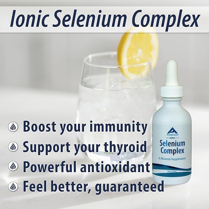 Anderson Ionic Selenium Complex, Liquid Selenium Supplement Drops, Supports Thyroid and Immune System, Antioxidant, Fights Free Radicals, Mineral Glass Bottle with Dropper, 40 Servings, 2 fl oz