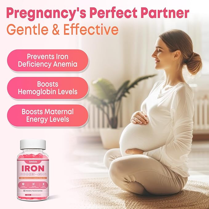 Vegan 2 Pack Iron Supplement Gummies for Women & Men, Anemia, Blood Builder & Energy Support for Iron Deficiency, with Vitamin C, A, B Complex, Folate, CoQ10, Sugar Free, Non-GMO, 120 Count
