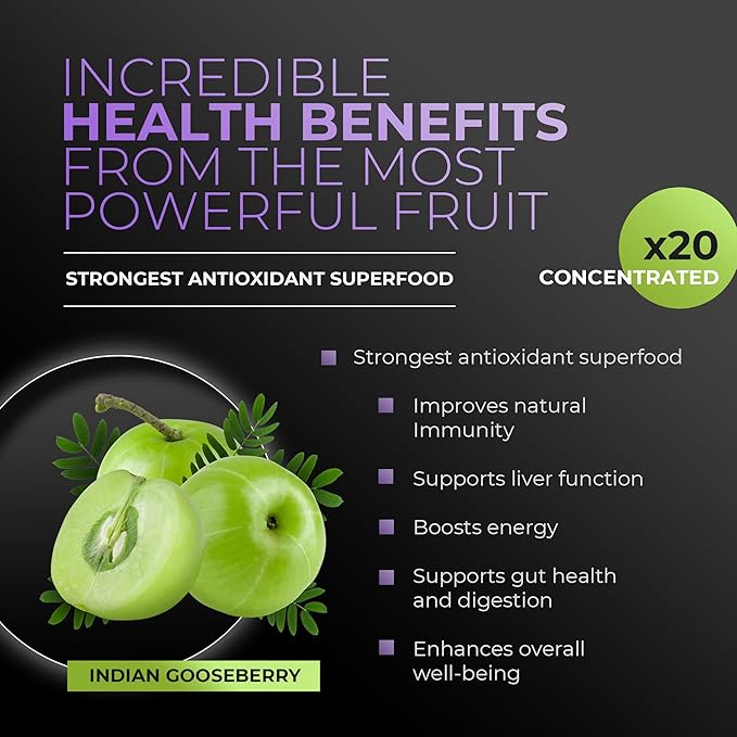 Amla Powder & Immunity Blend Superfood Supplement with Elderberry, 20x Ultra Concentrated Amla, Immune Support, Made with Ginger, Cinnamon, Peppermint, Indian Gooseberries, Immunity, 90 Servings