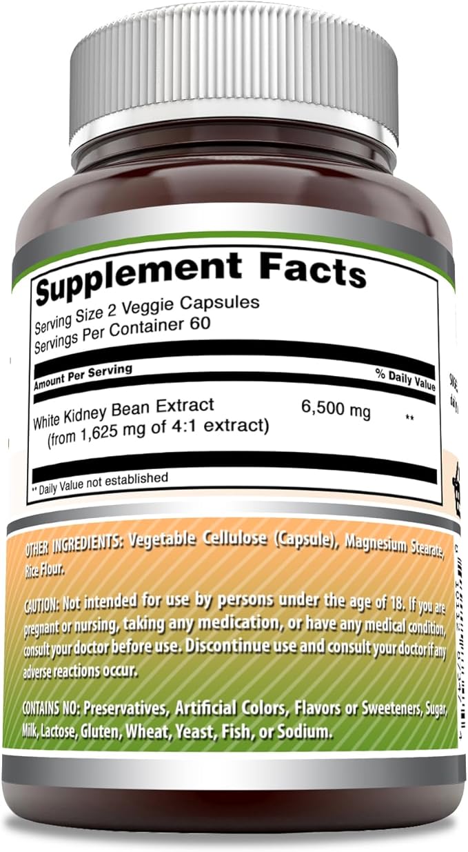 Amazing Formulas White Kidney Bean Extract | 6500 Mg Per Serving | 120 Veggie Capsules Supplement | Non-GMO | Gluten Free | Made in USA