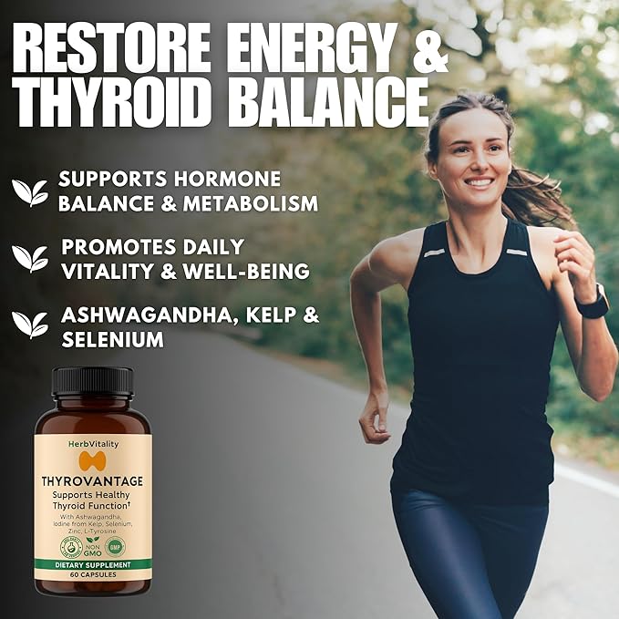 Thyroid Support Supplement – Iodine, Kelp, Ashwagandha, Selenium, Zinc – Supports Energy, Metabolism & Hormone Balance – L-Tyrosine, Schisandra, Bladderwrack – 60 Capsules