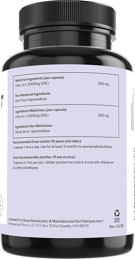 Wholesome Story Organic Vitex Chasteberry Supplement for Women | Hormone Balance, Fertility Support & Period Regulation | Vitex Berry Agnus Castus Extract | 120 Capsules | Chaste Tree Berry