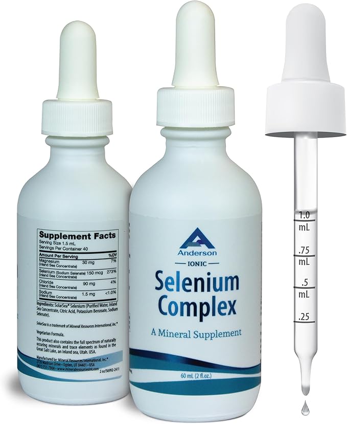 Anderson Ionic Selenium Complex, Liquid Selenium Supplement Drops, Supports Thyroid and Immune System, Antioxidant, Fights Free Radicals, Mineral Glass Bottle with Dropper, 40 Servings, 2 fl oz