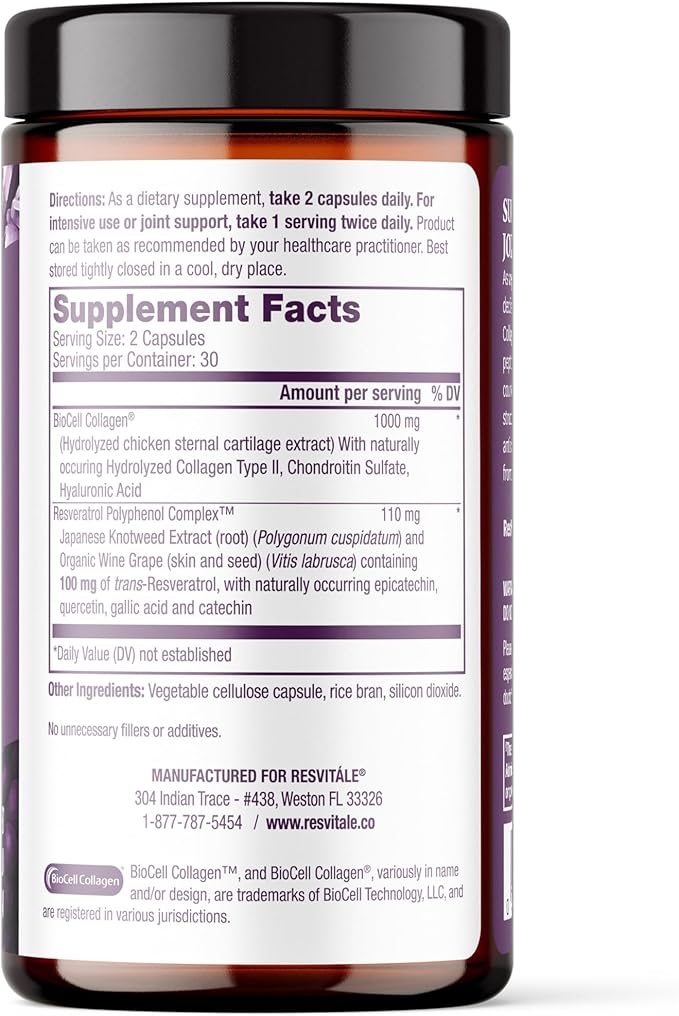 ResVitále Collagen Enhance - Beauty Supplement with Hyaluronic Acid & Resveratrol - 60 Capsules