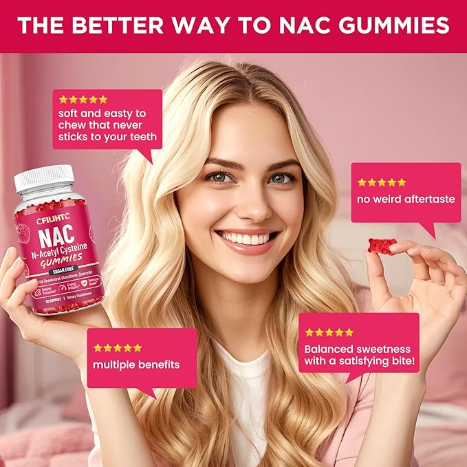 (2 Pack) NAC Gummies 600mg, N Acetyl Cysteine Supplement with Glutathione, Resveratrol, Magnesium, CoQ10, NAC Chewable for Antioxidants & Immune Support, Strawberry Flavor 120 Gummies