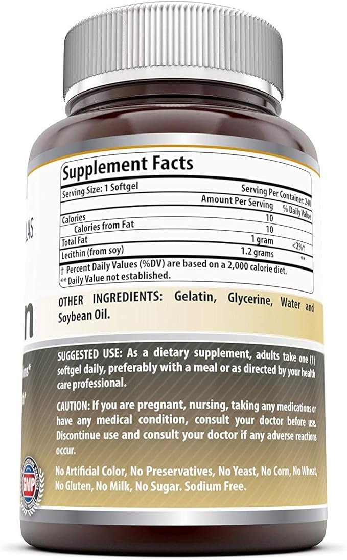 Amazing Formulas Lecithin 1200mg High Potency 240 Softgels Supplement | Non-GMO | Gluten Free