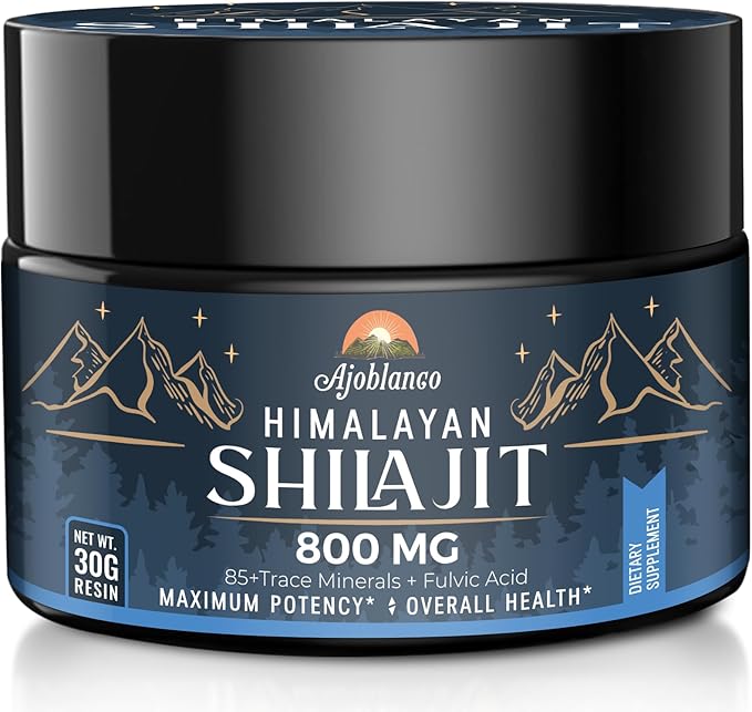 Ajoblanco 800 Mg Himalayan Shilajit Resin, Shilajit Pure Himalayan Organic, Shilajit Supplement with Purity, High Dosage & Potency for Energy, Strength & Immunity, Men & Women, 30 Grams