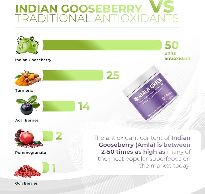 Amla Powder & Immunity Blend Superfood Supplement with Elderberry, 20x Ultra Concentrated Amla, Immune Support, Made with Ginger, Cinnamon, Peppermint, Indian Gooseberries, Immunity, 90 Servings