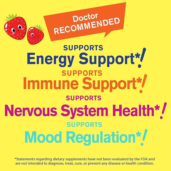 WellYeah B Complex Gummies for Kids - with Vitamin C, Niacin, Vitamin B6, Folic Acid, Vitamin B12, Biotin & Pantothenic Acid - 2 Month Supply - Strawberry Flavor - Non GMO, Gluten Free - 60 Gummies
