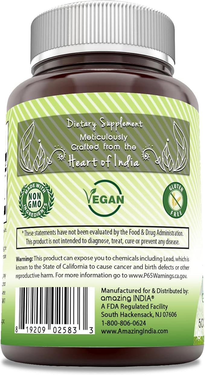Amazing India Gymnema Supplement | 500 Mg Per Serving | 120 Veggie Capsules | Non-GMO | Gluten Free | Made in USA