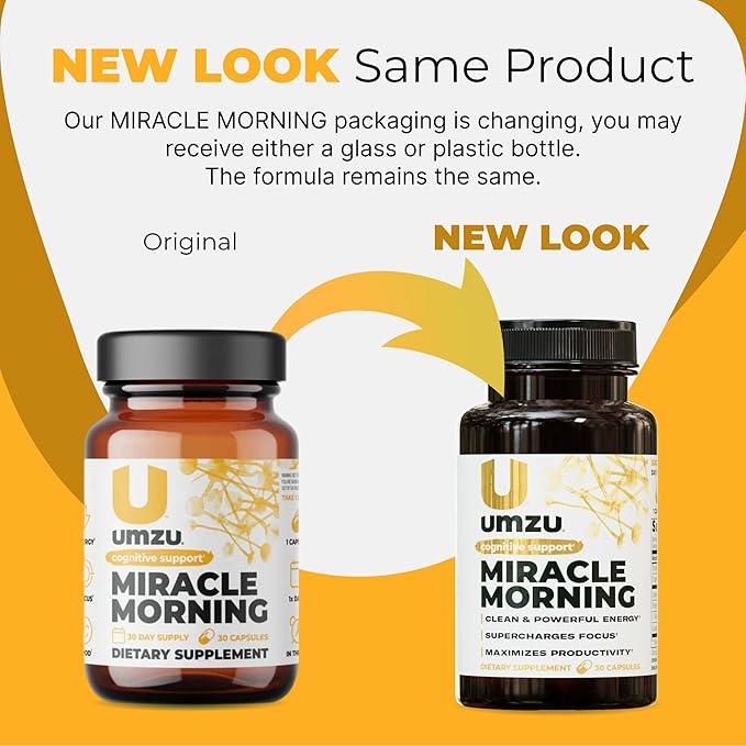 UMZU Miracle Morning Energy Supplement with Caffeine & Energy Enhancers | 150mg of Caffeine Supports All Day Focus, Productivity & Mood (30 Day Supply | 30 Capsules)