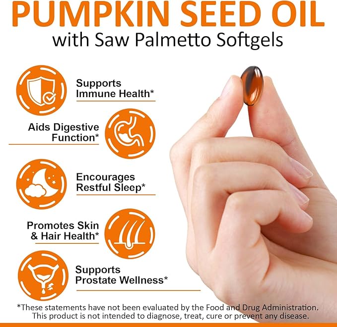 300PCS Pumpkin Seed Oil Capsules,2 in 1 Pumpkin Seed Oil with Saw Palmetto for Hair Growth, Skin Supplement, Support Prostate,Cold Pressed, Heart, | Non-GMO | Gluten Free