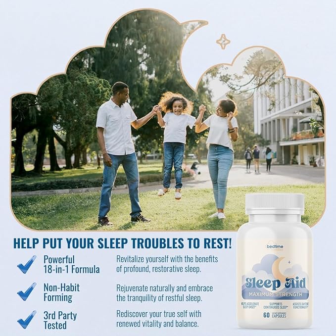 All in One Sleep Aid for Adults | Complete Sleep Support & Non-Habit Forming | Max Strength w/Melatonin, Magnesium, Lemon Balm & 15 Sleep-Promoting Ingredients – 3rd Party Tested | 60 Caps