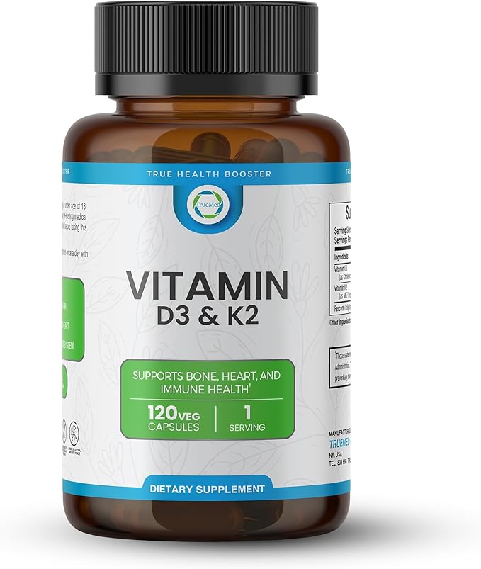 Vitamin D3 & K2 Supplement β High-Potency D3 5000 IU + K2 MK7 β Supports Bone, Heart & Immune Health β Calcium Absorption & Cardiovascular Wellness β 120 Vegan Capsules