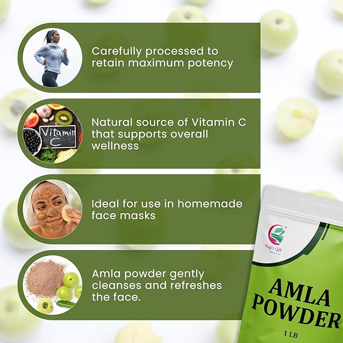 Amla Powder 1 LB, Finely Ground Raw Powder for Smoothies & Recipes, 100% Pure Indian Gooseberry powder, Resealable Bag for Freshness - By Yogi’s Gift®