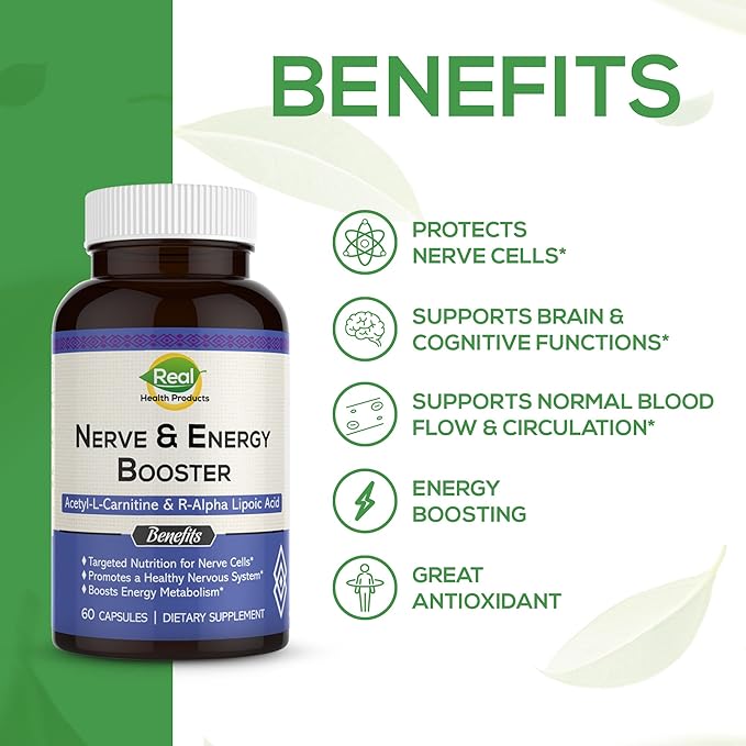 ALA Supplement - R-Alpha Lipoic Acid 300mg & Acetyl L-carnitine 1000mg - Nerve & Energy Booster for Nerve, Cardiovascular, Cognitive Function & Antioxidant Support, 60 Capsules, 30 Days Supply