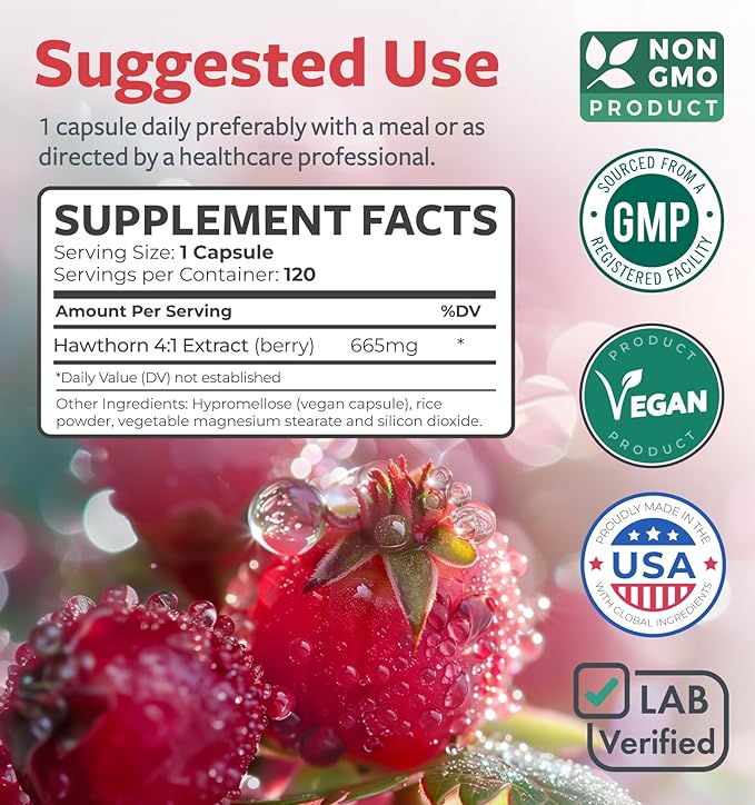Super Potent Hawthorn Berry Extract Capsules - Hawthorn Berry Supplement Made from Extra Strength Concentrate to Support Heart and Digestive Health - Vegan Non-GMO & Gluten Free (4 Month Supply)