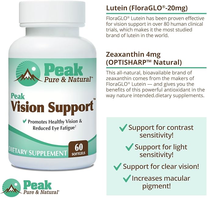 Peak Vision Support Eye Health Supplement – Lutein and Zeaxanthin Supplement for Eye Fatigue, Blue Light Protection - Promotes Healthy Eyes and Clear Vision (30 Servings)