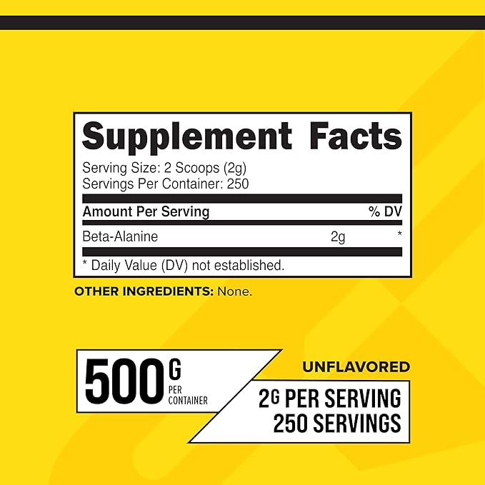 Primaforce Beta Alanine Powder 500 Grams (1.1lbs) Unflavored - Pre Workout and Post Workout Supplement