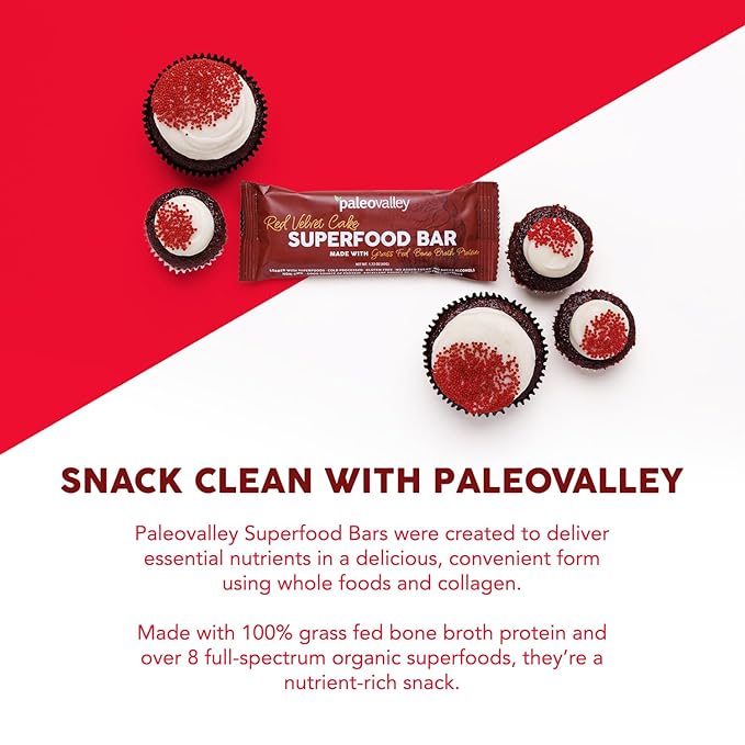 Paleovalley Superfood Bars – Red Velvet– 10 Pack – 9g Protein per Bar – Gluten-Free, Grain-Free, Paleo, Non-GMO – On-the-Go Snack