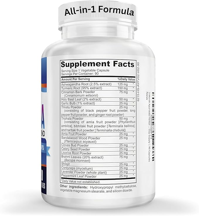 17-in-1 AYURVEDA Supplements (3-Month Bulk Supply) | Traditional Blend of Ayurvedic Herbs | Overall Health & Wellness Support Supplement | Strong Mind, Body & Spirit | Ayurveda Products | 90 Capsules
