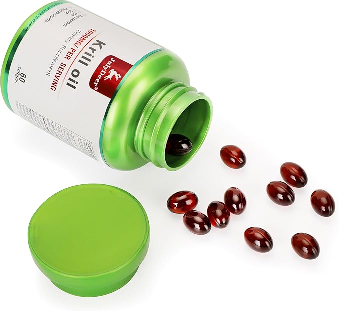 2 Bottles Antarctic Krill Oil 1000 mg with Omega-3s EPA, DHA, Astaxanthin and Phospholipids 60 Softgels Supplement No Fishy Aftertaste for Joint, Heart, Brain and Immunity - 120 Softgels