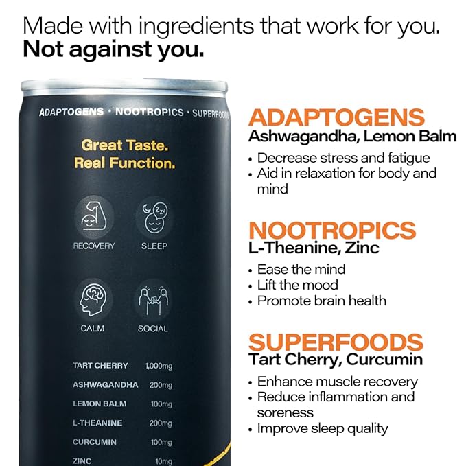 Peak Cocktails Non-Alcoholic Cocktail | Adaptogens, Nootropics, Superfoods for Recovery, Calm, Sleep | Ashwagandha, Tart Cherry, L-Theanine | Mixologist-crafted | 8.4 oz, 12-Pack Variety Pack