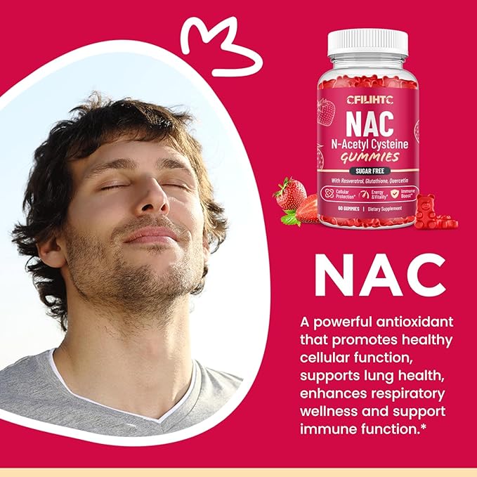 (2 Pack) NAC Gummies 600mg, N Acetyl Cysteine Supplement with Glutathione, Resveratrol, Magnesium, CoQ10, NAC Chewable for Antioxidants & Immune Support, Strawberry Flavor 120 Gummies