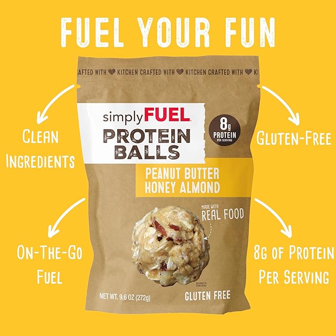 simplyFUEL Whole Food Protein Balls - Peanut Butter Honey Almond Snacks - 8g Protein Snack - Gluten Free Energy Balls