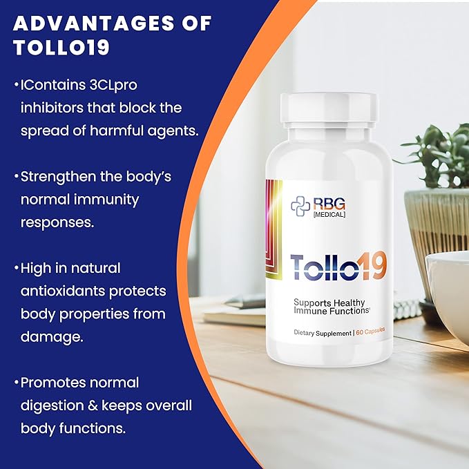 Tollo19 Immune Support Supplement - 3CLpro Inhibitors Protease Enzyme Supplement - 300mg Natural Blend of Gromwell Root Extracts & Sunflower Lecithin - Immune Defense 60 caps