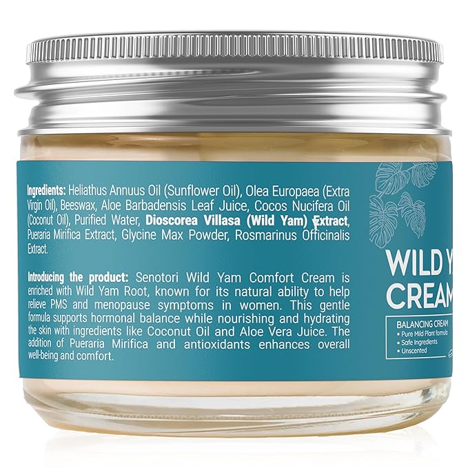 Wild Yam Cream – Herbal Support for PMS & Menopause Relief – Balances Hormones, Eases Hot Flashes & Night Sweats; Suitable for All Skin Types – Gift for Mother (2oz)