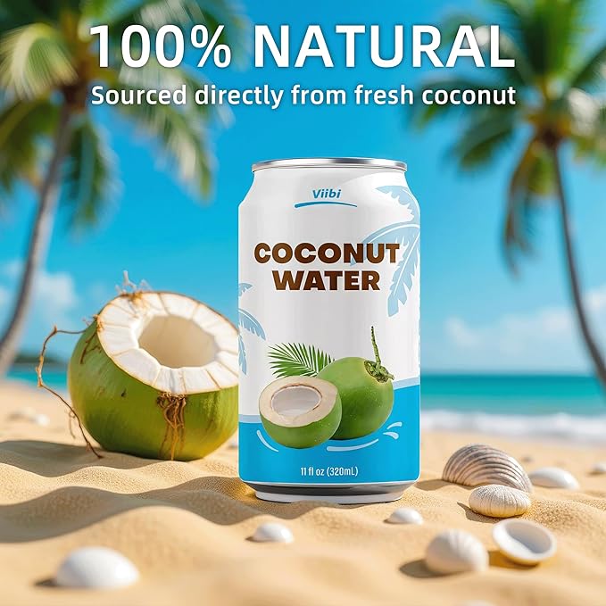 VIIBI Coconut Water, NO added Sugar, The Original Flavor - Made with Fresh Coconut Water, Natural Electrolytes for Hydration, Hydration with Electrolytes, 11 Fl Oz (Pack of 24 Cans)